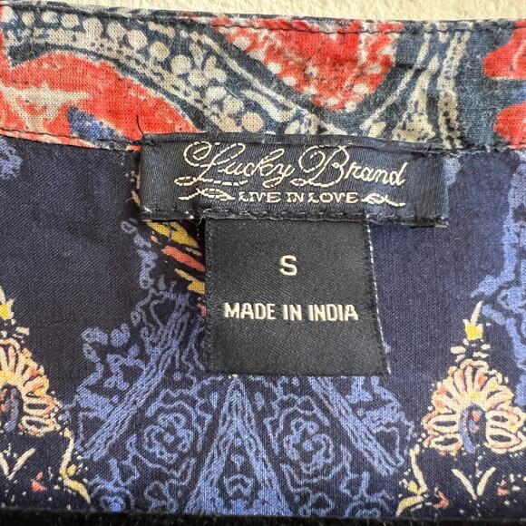 Lucky Brand Peasant Top Women's Size Small Blue Boho Paisley Print - Picture 3 of 5